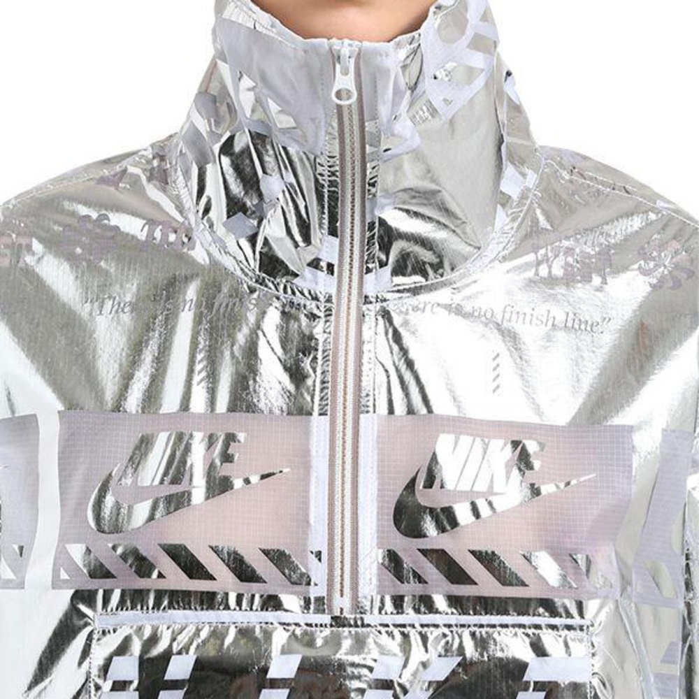 🚫SOLD🚫 NIKE'S METALLIC SILVER LOGO JACKET women L nwt - Picture 4 of 9